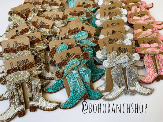 Beaded Cowboy Hat Boots Earrings - Brides, Bachelorette