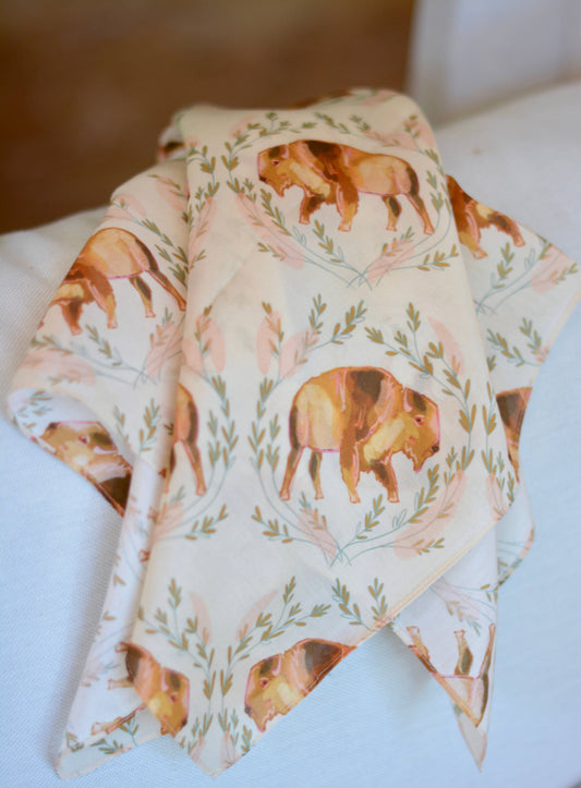 Floral Buffalo Western Cowgirl Silk Wild Rag Scarf