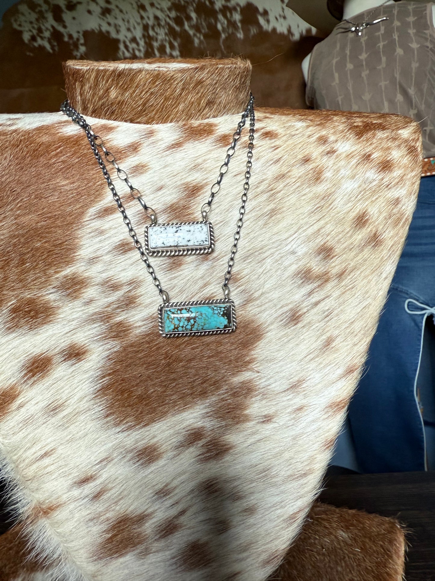 Johnny Dixon Navajo White Buffalo Bar Necklace